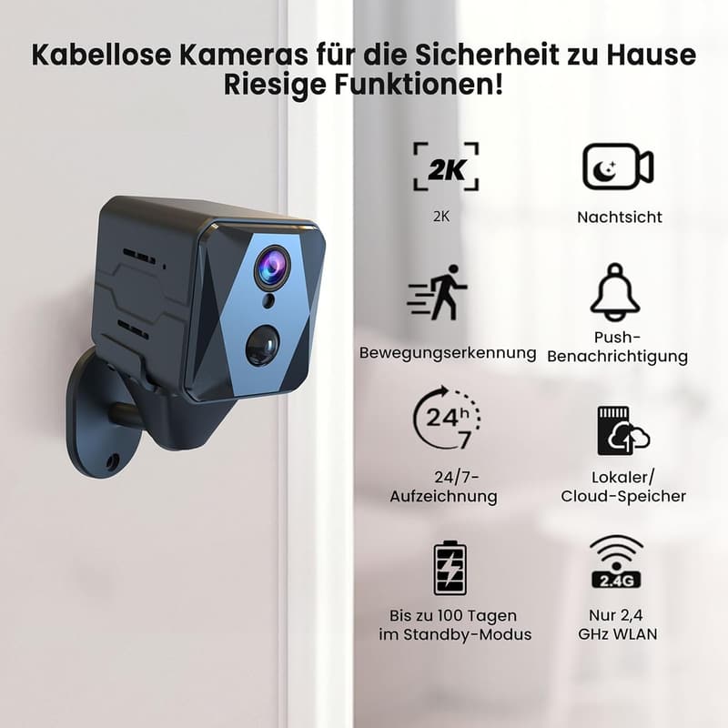 2K Innenkamera mit Bewegungsmelder und Nachtsicht für Smartphones