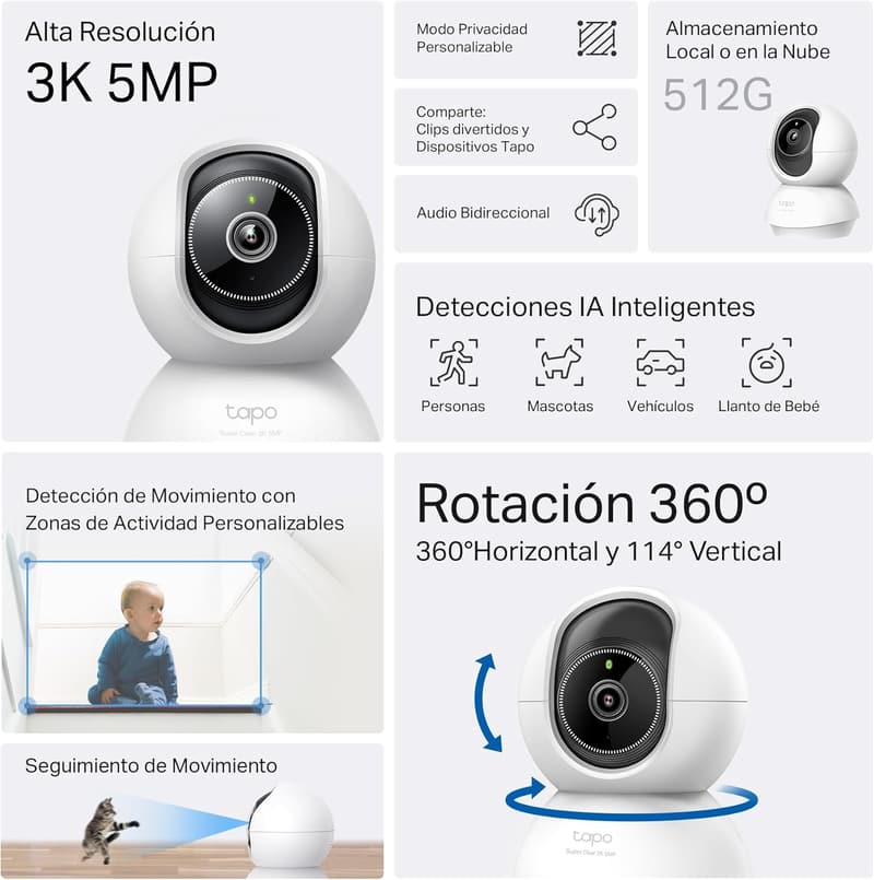 Tapo C230 5MP Innenkamera 360° mit KI-Erkennung und Nachtsicht