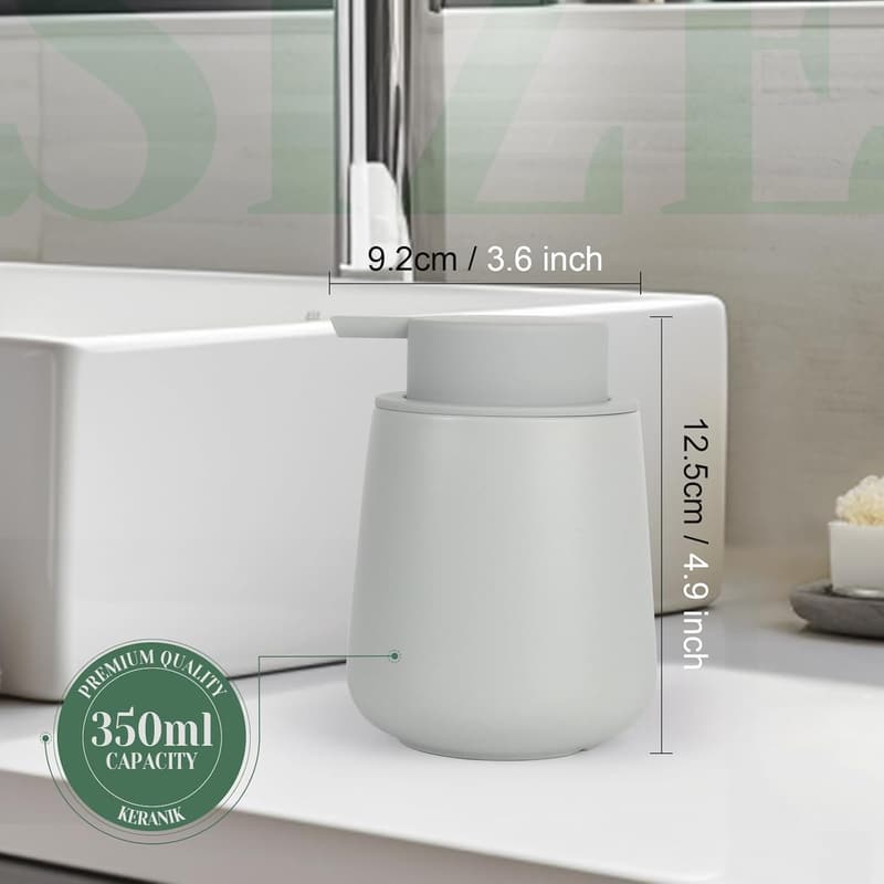 Grau Keramik Seifenspender für Küche und Bad, nachfüllbar, 350ml