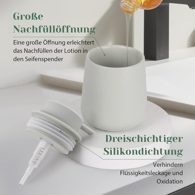 Grau Keramik Seifenspender für Küche und Bad, nachfüllbar, 350ml
