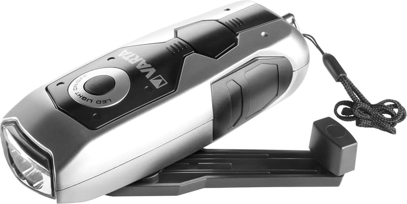 Varta LED Kurbel-Taschenlampe für Notfälle und Outdoor, schwarz/silber
