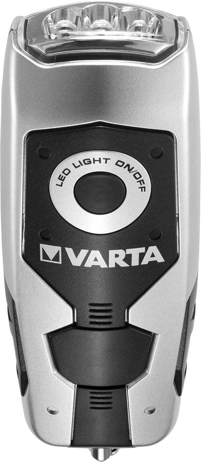 Varta LED Kurbel-Taschenlampe für Notfälle und Outdoor, schwarz/silber