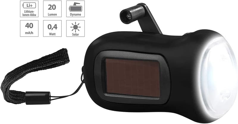 Solartaschenlampe mit 3 LEDs und Akku für Outdoor-Aktivitäten