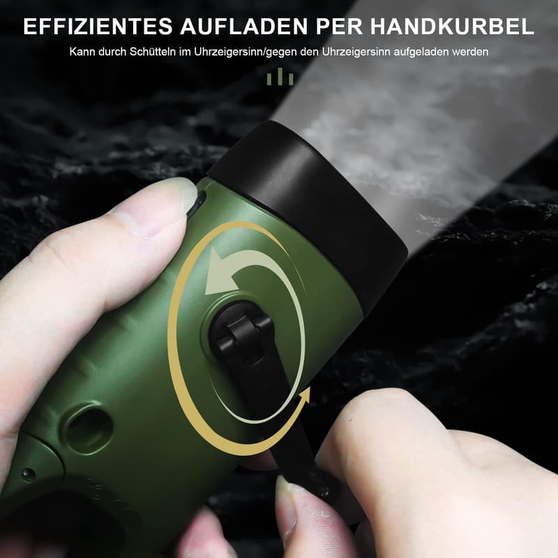 Multifunktionale LED Taschenlampe mit USB und Kurbel für Outdoor-Aktivitäten