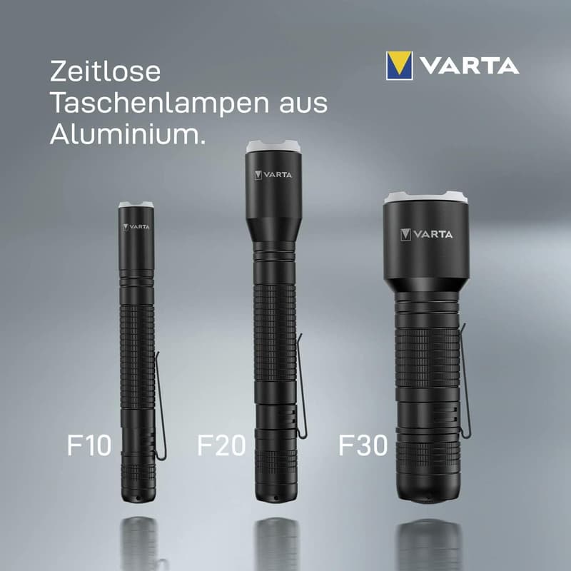 VARTA LED Taschenlampe F20 Pro mit 2x AA Batterien, Aluminiumgehäuse, 3 Modi