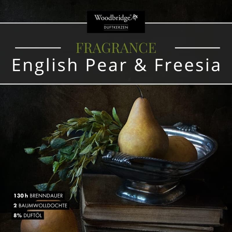 Fruchtige Duftkerze im Glas mit Deckel | English Pear & Freesia | 2 Docht