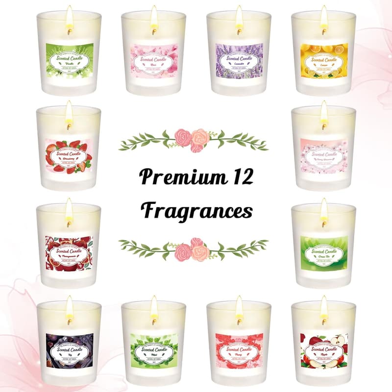 Duftkerzen Geschenkset für Frauen | 12 Sojawachs Kerzen, 180 Std. Brenndauer
