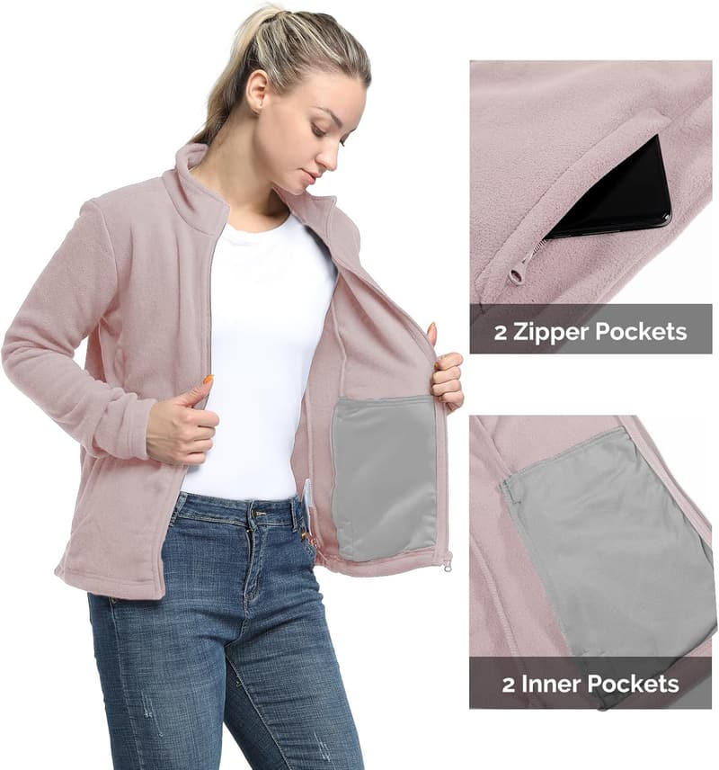 Leichte Fleecejacke für Damen mit Stehkragen für Outdoor-Aktivitäten