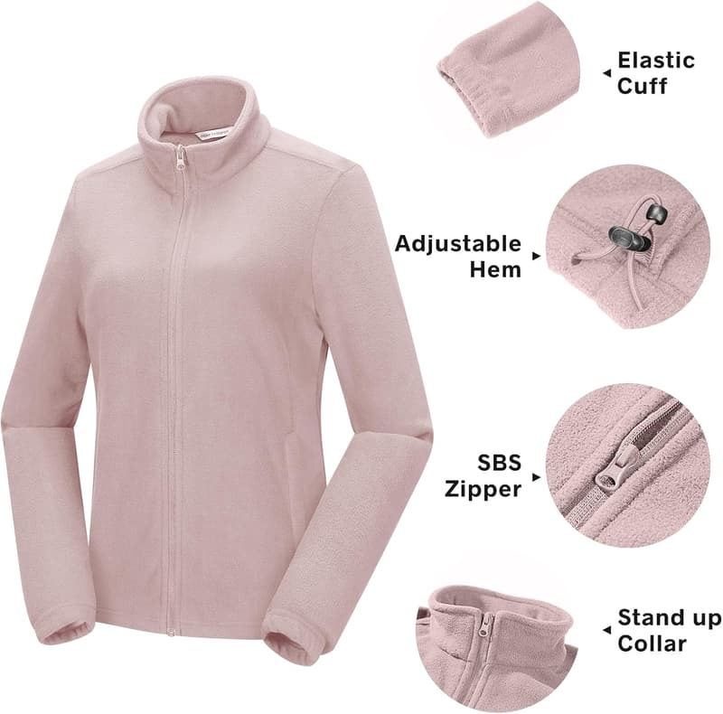 Leichte Fleecejacke für Damen mit Stehkragen für Outdoor-Aktivitäten