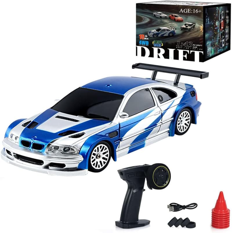 Kopeetechy Drift RC Auto 1:43 mit Driftfunktion und LED, Blau
