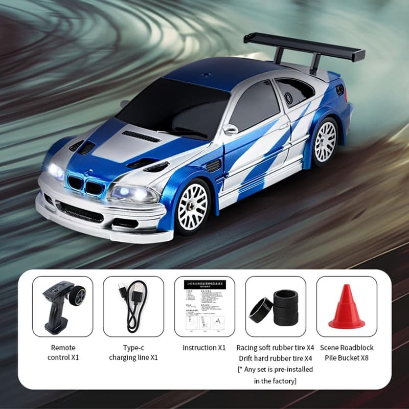 Kopeetechy Drift RC Auto 1:43 mit Driftfunktion und LED, Blau