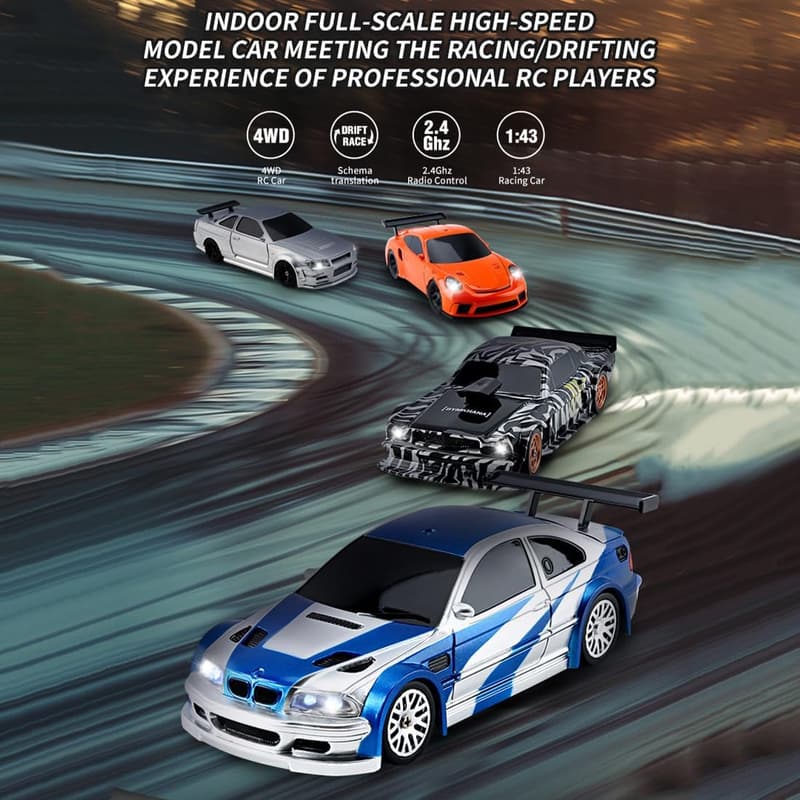 Kopeetechy Drift RC Auto 1:43 mit Driftfunktion und LED, Blau
