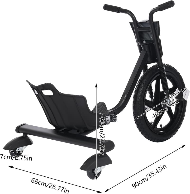 Drift Trike für Kinder ab 6 Jahren – Hochwertiges Dreirad bis 80 kg, Kohlefaser Schwarz