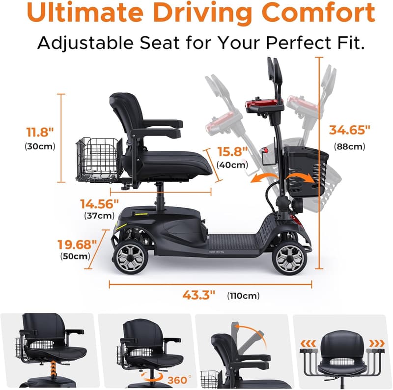 Mobility Scooter für Senioren, 4-Rad E-Scooter, 19 km Reichweite