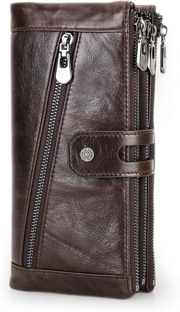 Echte Leder Herren Brieftasche mit Reißverschluss und Handyhalter