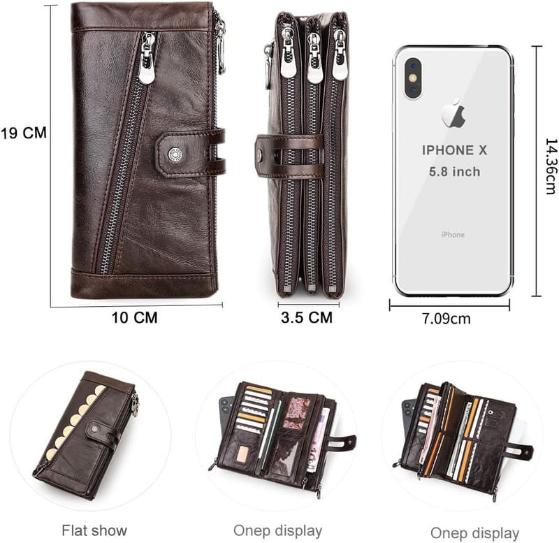 Echte Leder Herren Brieftasche mit Reißverschluss und Handyhalter