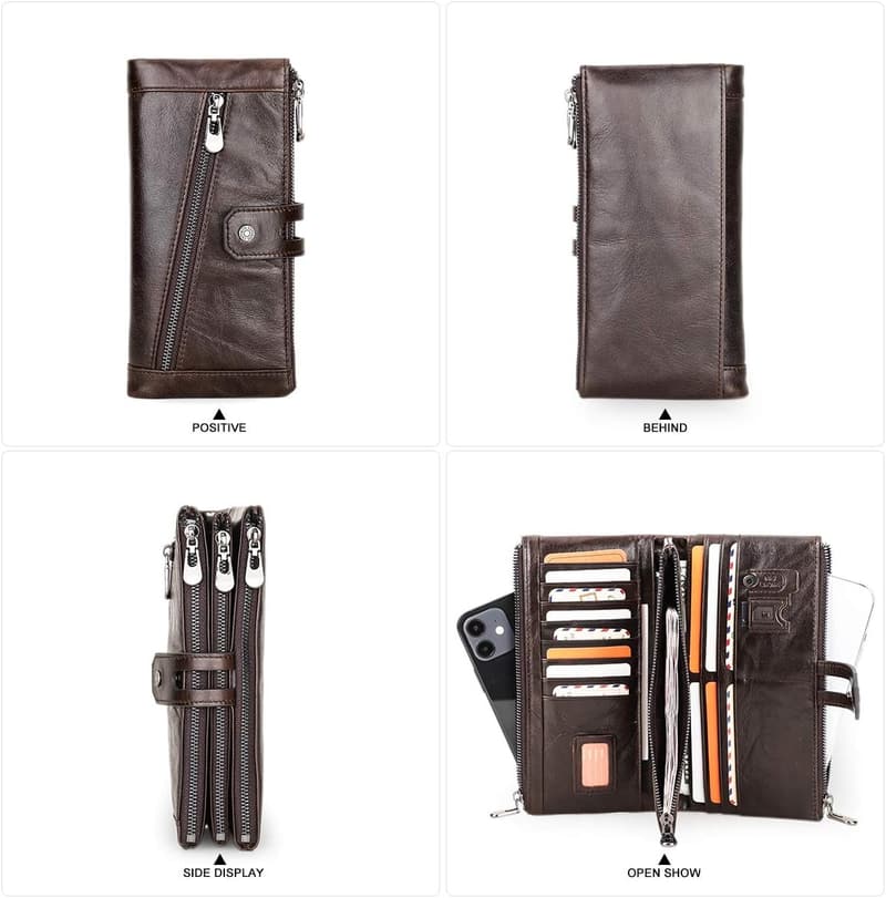 Echte Leder Herren Brieftasche mit Reißverschluss und Handyhalter