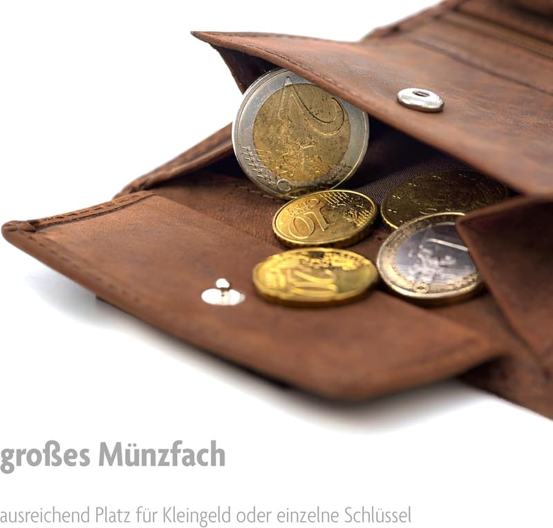 Ledergeldbörse aus echtem Büffelleder mit RFID-Schutz für Herren und Damen, braun