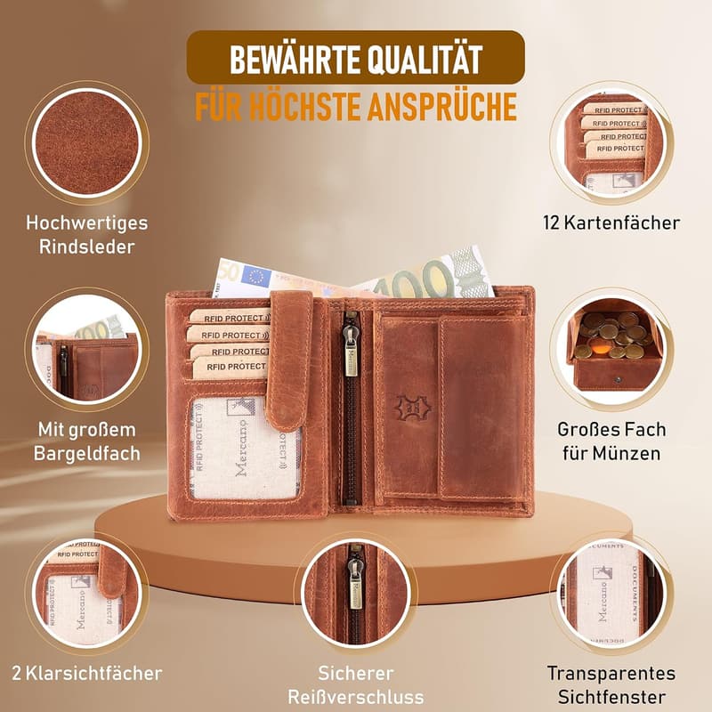 Premium Vintage Echtleder Geldbörse mit RFID-Schutz für Paare, inklusive Geschenkbox