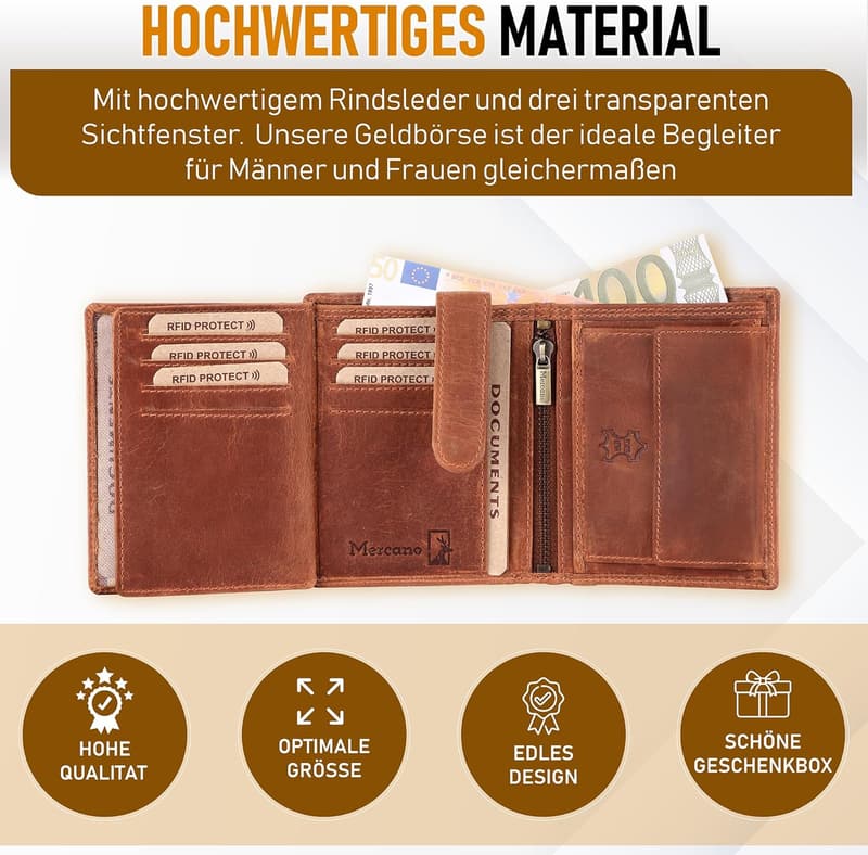 Premium Vintage Echtleder Geldbörse mit RFID-Schutz für Paare, inklusive Geschenkbox