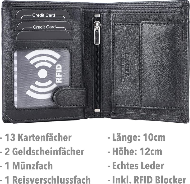 Hochwertiger Herren Geldbeutel aus Rindleder mit RFID-Schutz