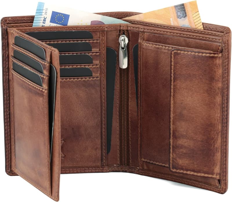 Echtes Büffelleder-Portemonnaie mit RFID-Schutz für Herren und Damen
