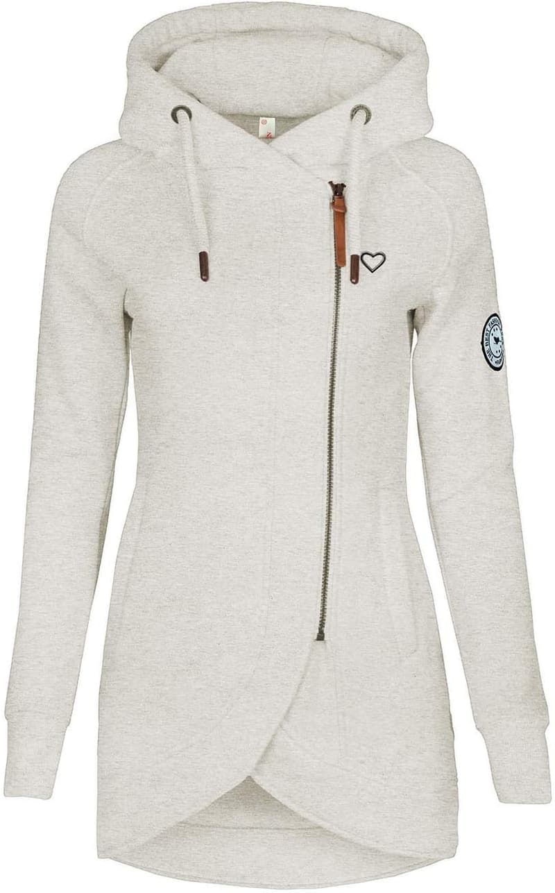 Damen Hoodie mit Reißverschluss - Langer Kapuzenpullover für Herbst/Winter