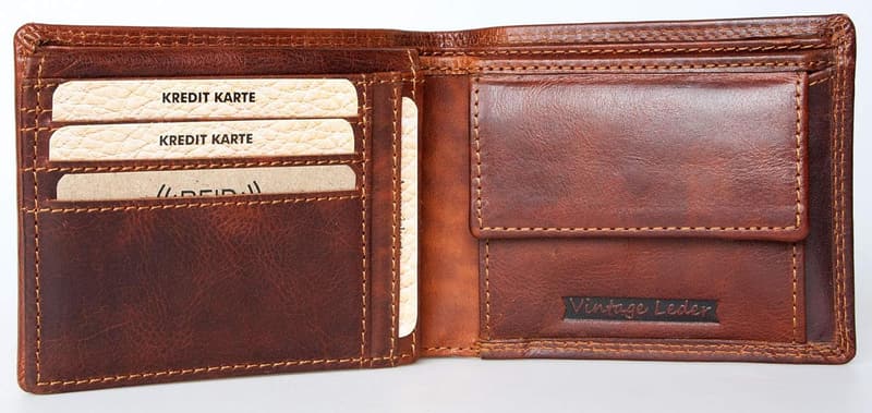 Braune Rindsleder RFID Brieftasche mit dreifach gefaltetem Design