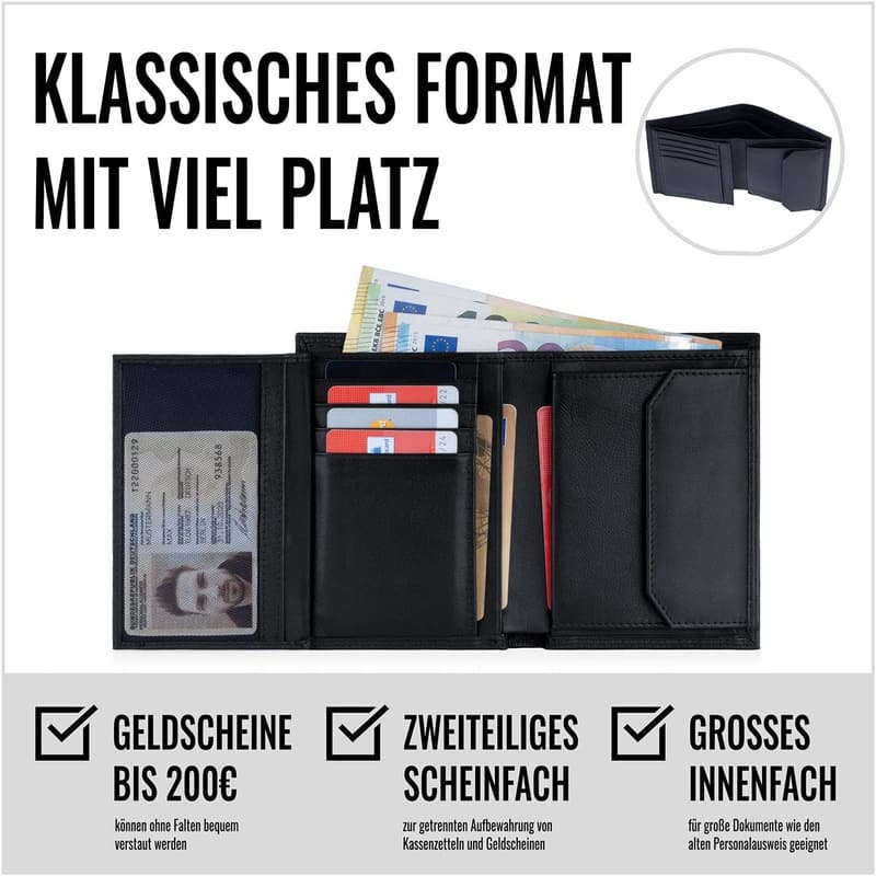 RFID-sichere Echtleder Geldbörse für Herren mit 13 Fächern