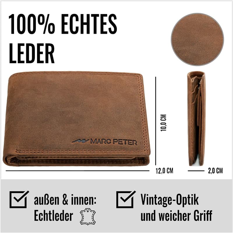 Echtleder Geldbeutel für Herren mit RFID-Schutz - Vintage Braun