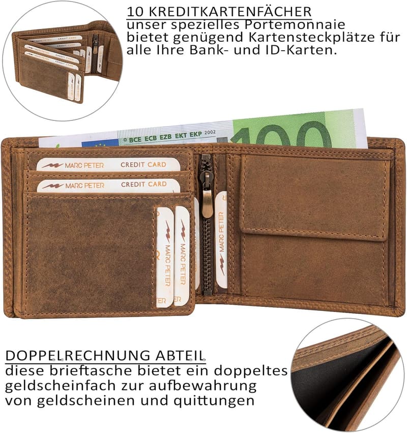 Echtleder Geldbeutel für Herren mit RFID-Schutz - Vintage Braun
