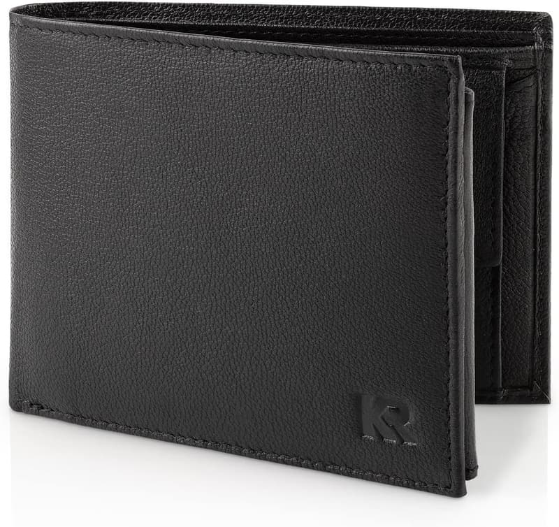 Herren Geldbeutel aus Leder mit RFID Schutz - Schwarz mit Geschenkbox
