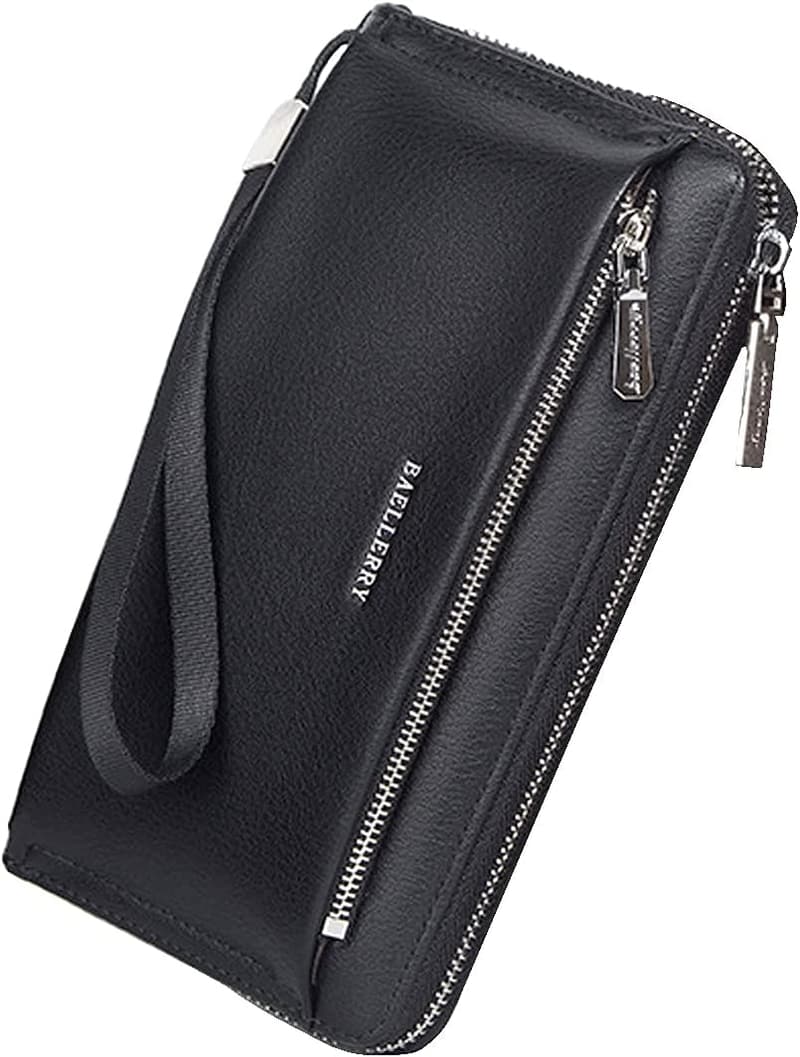 Leder Clutch für Herren – Lange Geldbörse mit großem Fassungsvermögen (schwarz)