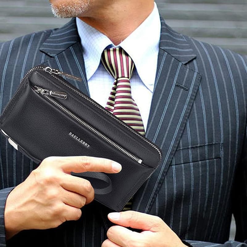 Leder Clutch für Herren – Lange Geldbörse mit großem Fassungsvermögen (schwarz)
