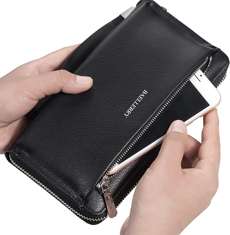 Leder Clutch für Herren – Lange Geldbörse mit großem Fassungsvermögen (schwarz)