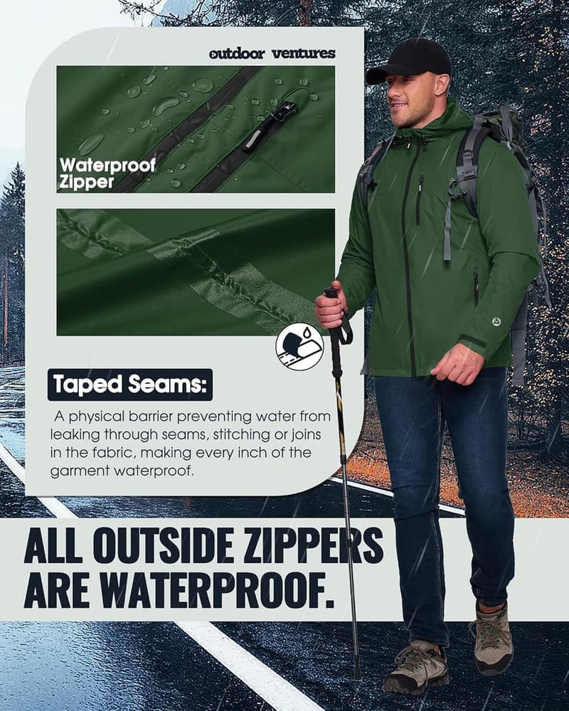 Leichte wasserdichte Regenjacke für Herren – packbarer Windbreaker für Outdoor-Aktivitäten