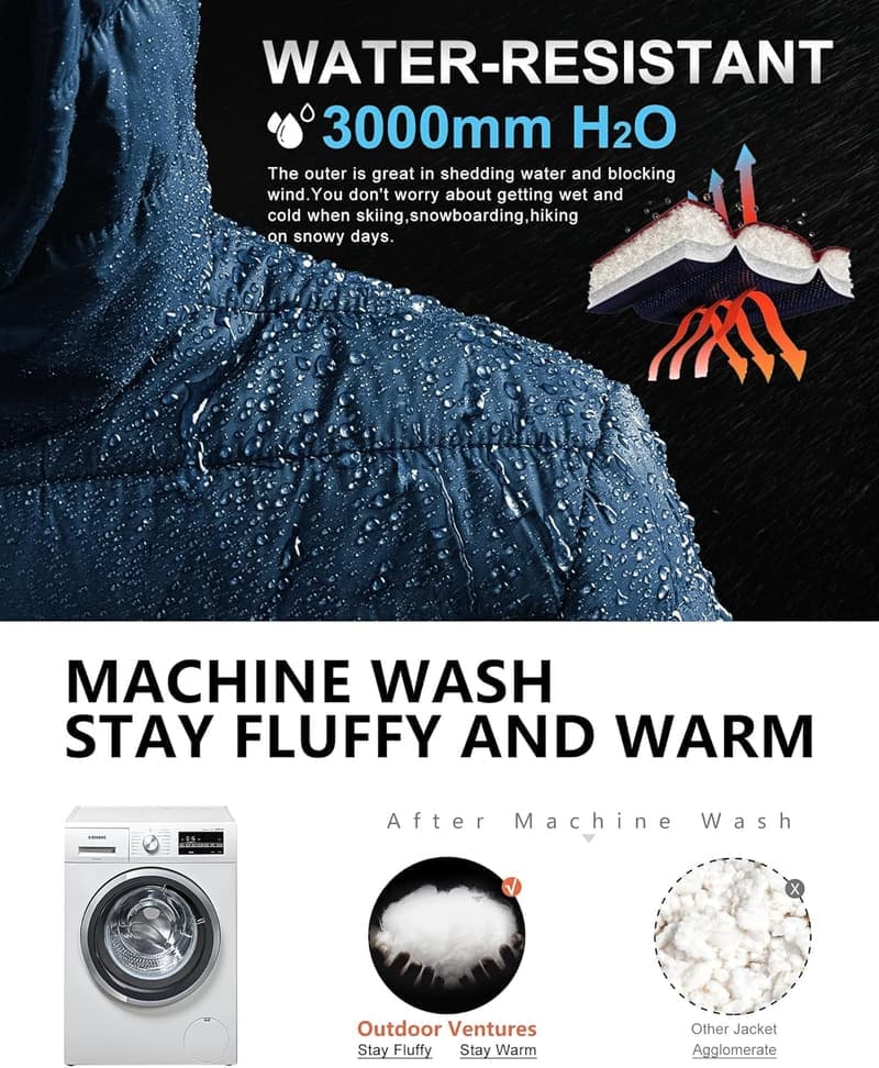 Wasserdichte Steppjacke für Männer – leichte, verstaubare Winterjacke mit Kapuze