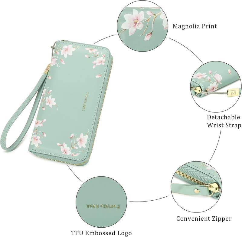 Blumenprägung Geldbörse im Langformat für Damen mit RFID-Blockierung