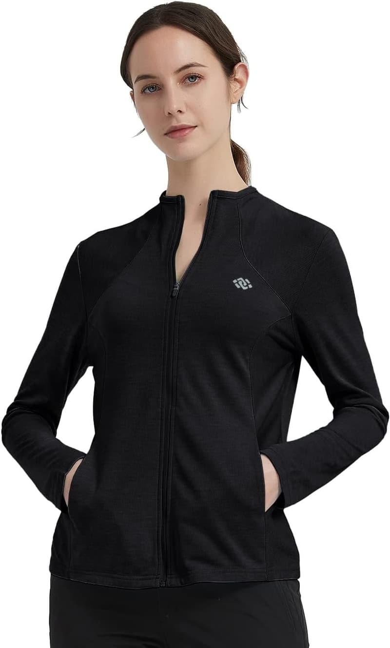 Leichte Damen Laufjacke für Sport und Yoga – atmungsaktive Sweatjacke mit Taschen