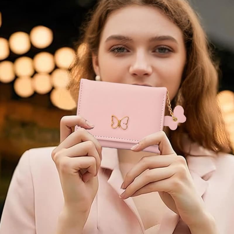 Elegante Damen Geldbörse mit Schleife – Dreifach gefaltet, Rosa
