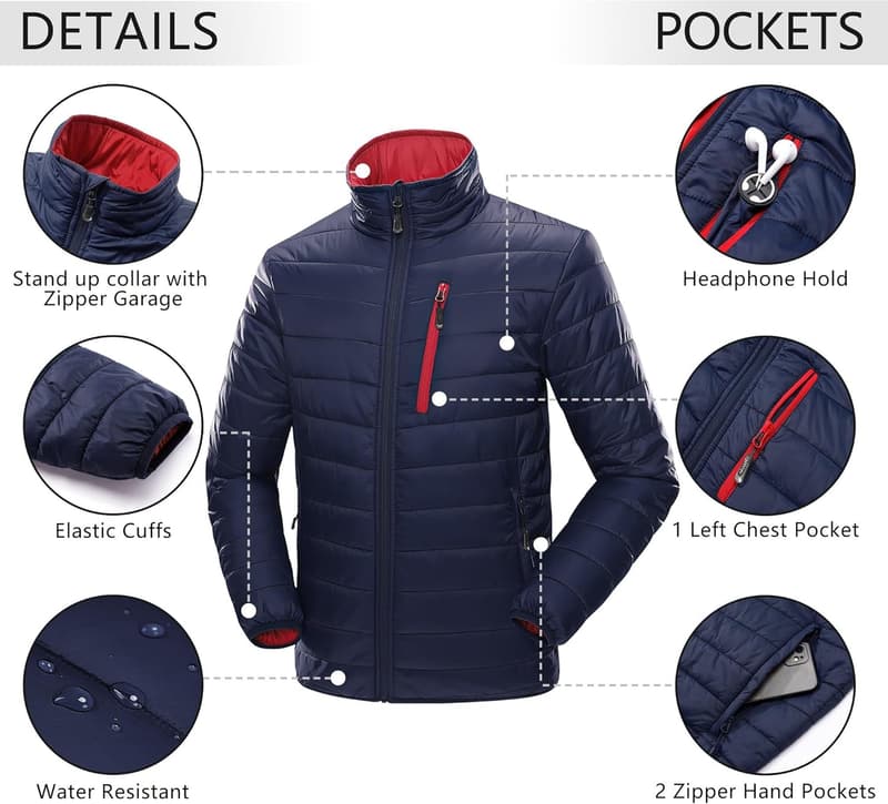 Leichte Herren Steppjacke für Freizeit und Reisen, gefüttert, packbar