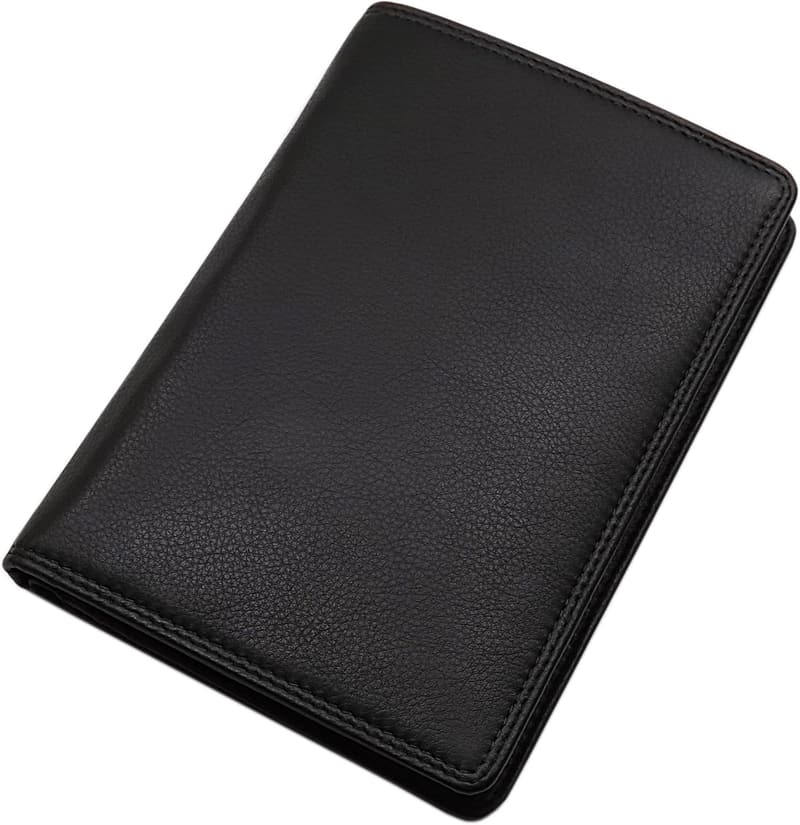 Schwarze Leder-Geldbörse mit RFID-Schutz und vielen Fächern