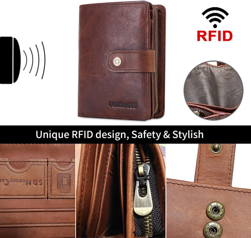 Herren RFID Leder Geldbörse mit 12 Kartenfächern für Reisen