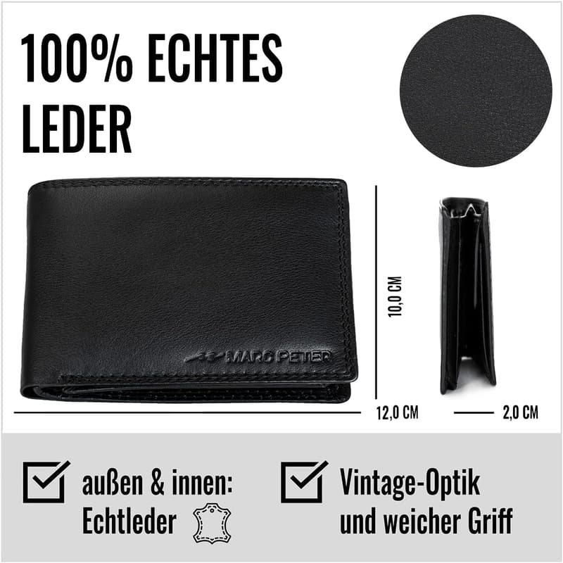 Echtleder Geldbörse Hanover für Herren mit RFID-Schutz, Schwarz
