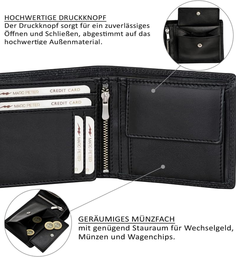 Echtleder Geldbörse Hanover für Herren mit RFID-Schutz, Schwarz