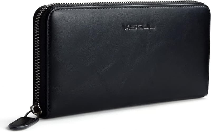 Premium Echtleder Brieftasche mit RFID-Schutz für Herren und Damen, Schwarz