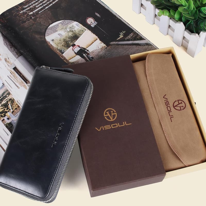 Premium Echtleder Brieftasche mit RFID-Schutz für Herren und Damen, Schwarz