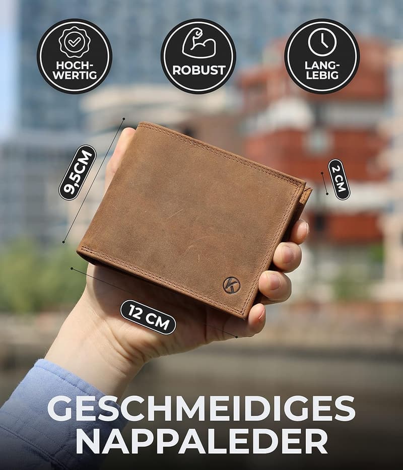 RFID-Schutz Geldbörse für Herren aus echtem Leder, braun, 13 Fächer