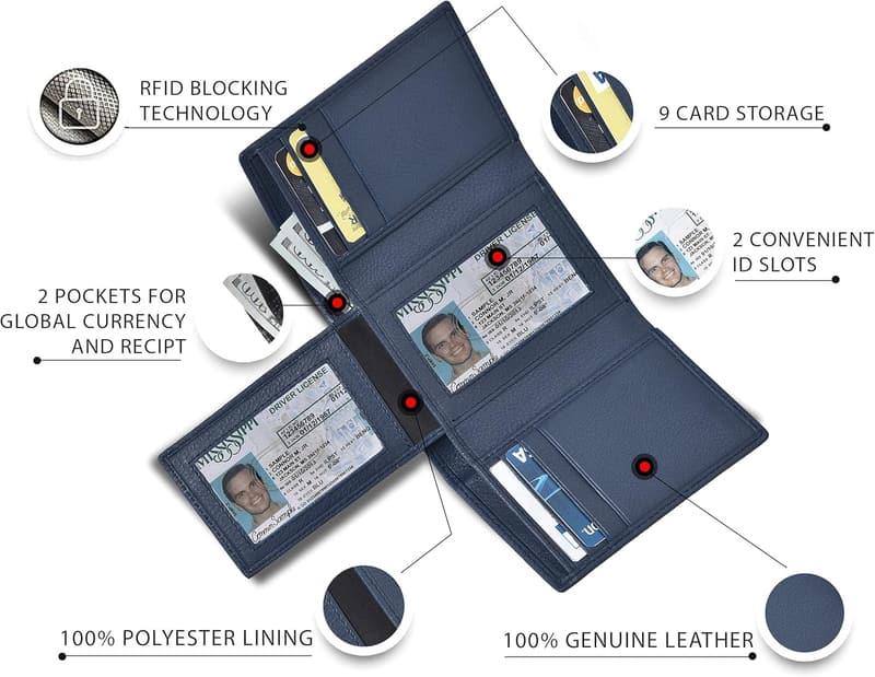 Minimalistische RFID-Geldbörse aus echtem Leder für Herren, blau