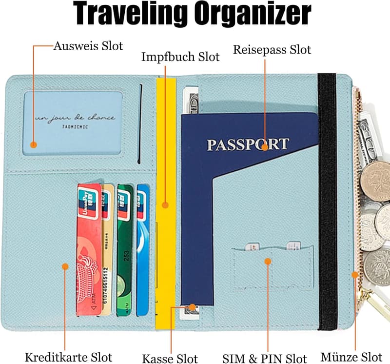 RFID-blockierende Reisepasshülle mit Münzfach – ideales Reisegeschenk